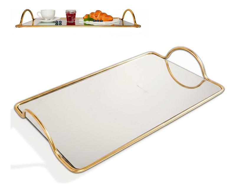 Bandeja Espelhada Dourada 35x20cm Decorativa Metal Estocasa